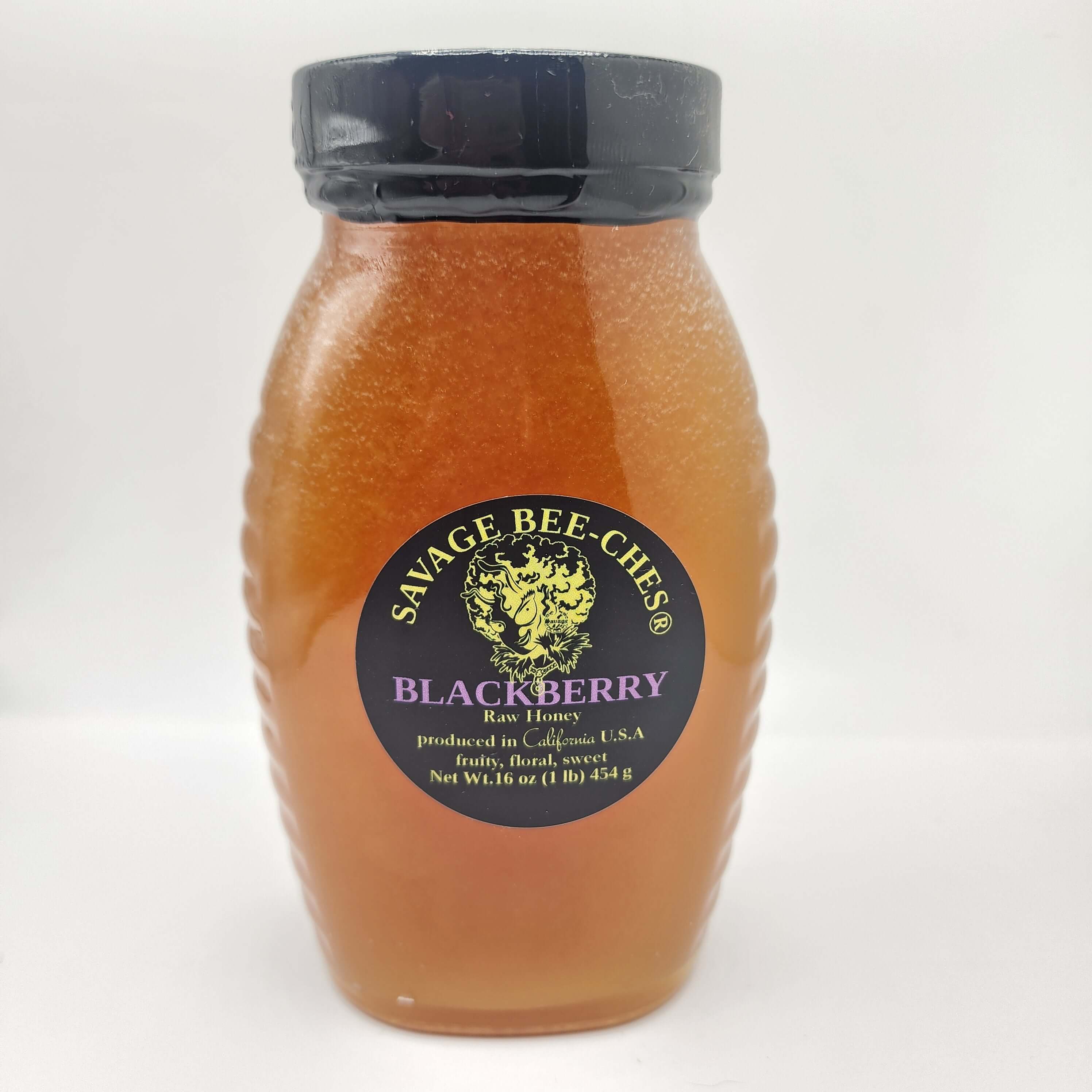 California Blackberry Honey in a glass jar, showcasing its sweet and fruity floral flavor.